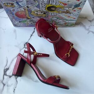 Jeffrey Campbell Lively Red Leather Heeled Sandals Size 8